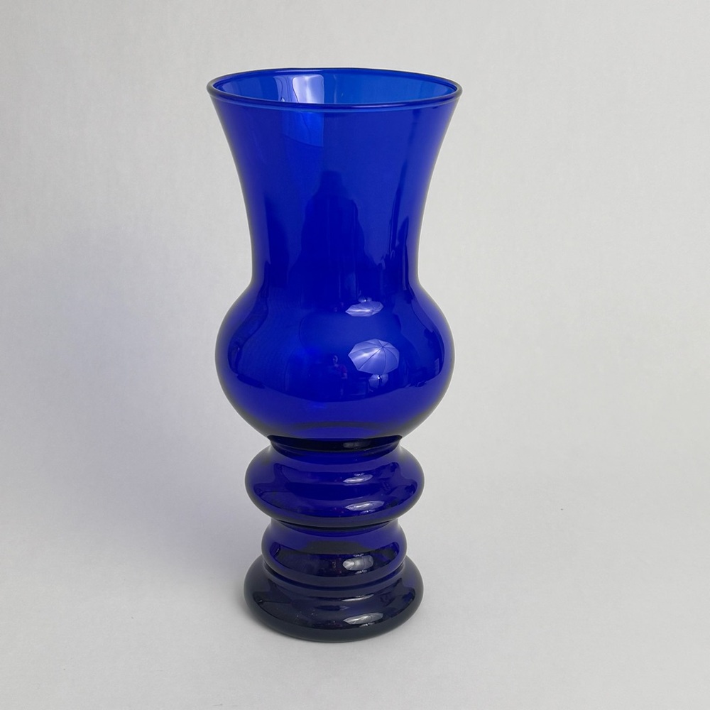 Mid Century Modern Minimalist Cobalt Blue Curvy Tubular 9” Glass Vase Modern Art